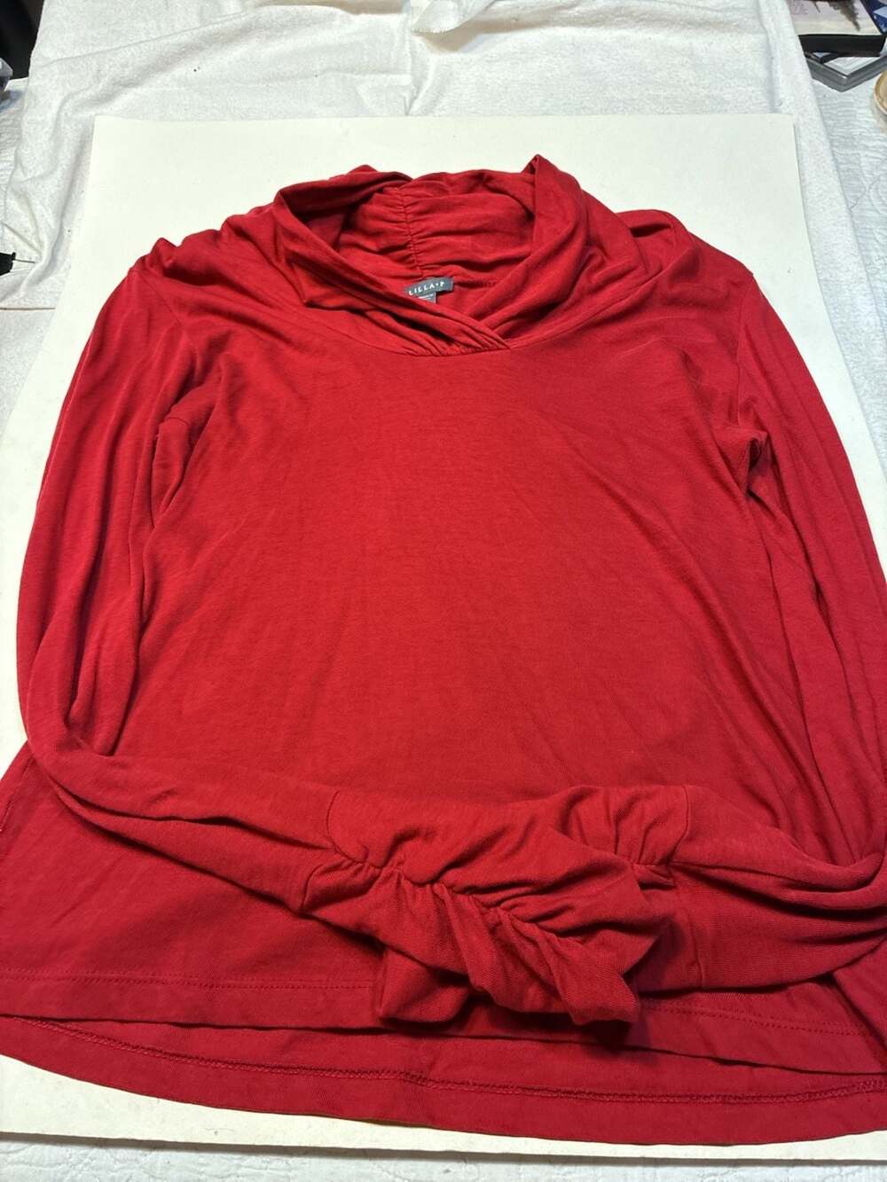 Lilla P Long Sleeve Top Size M Red Cowl Neck Gathered Details